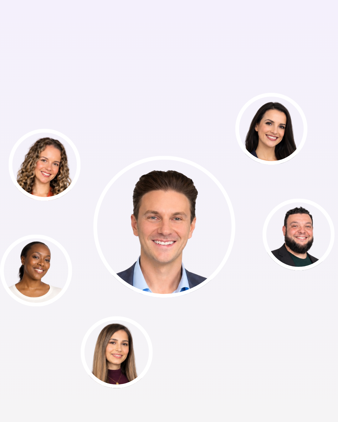 Portraits of six people arranged in circular frames